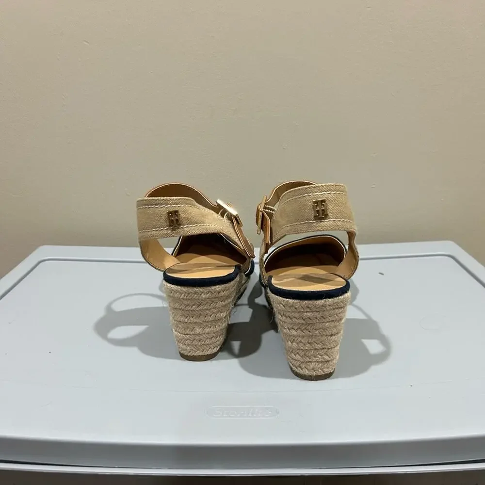 Tommy Hilfiger Espadrille Wedge Sandals Ankle Strap‎ Navy Blue